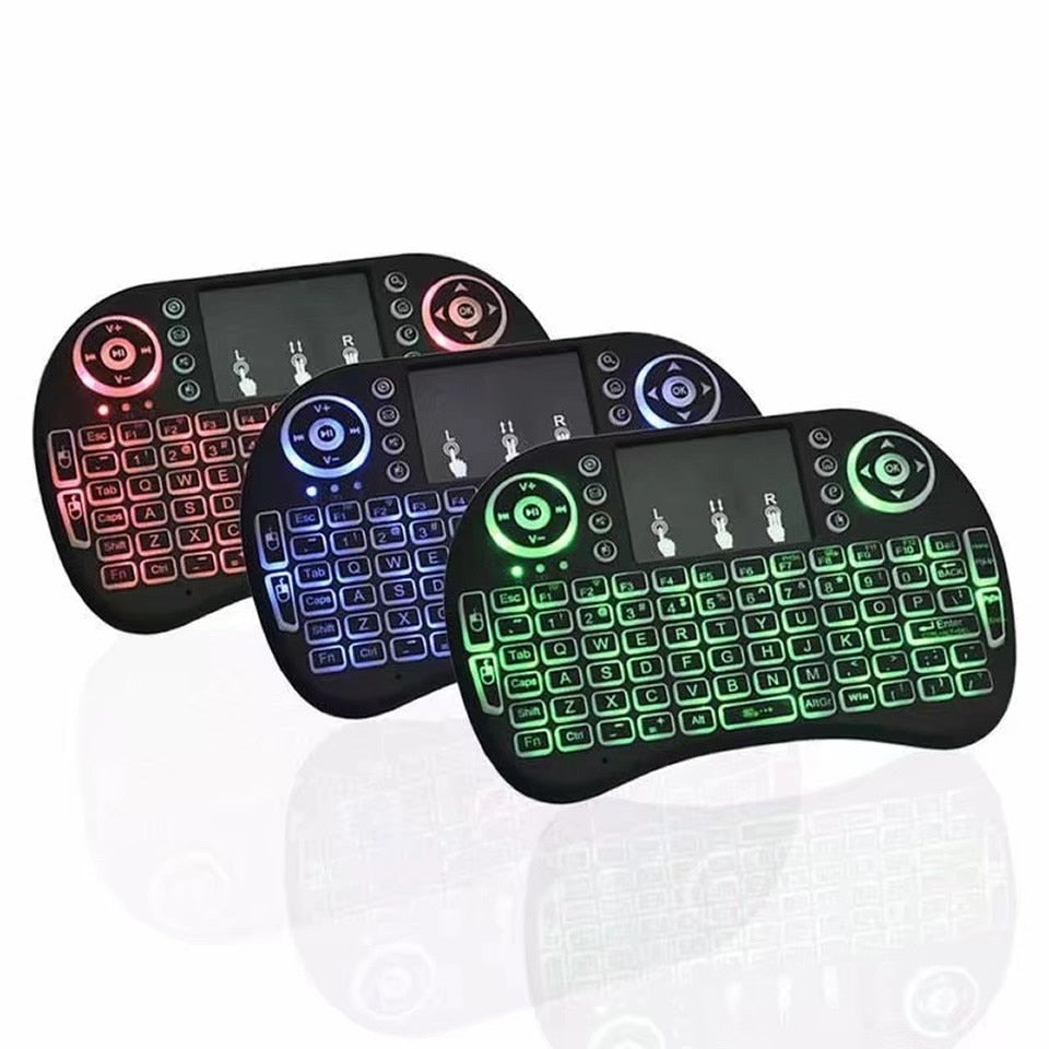 I8 Backlit Mini Wireless Keyboard English Russian French Spanish Portuguese 2.4G Air Mouse Remote Touchpad for Android TV Box PC