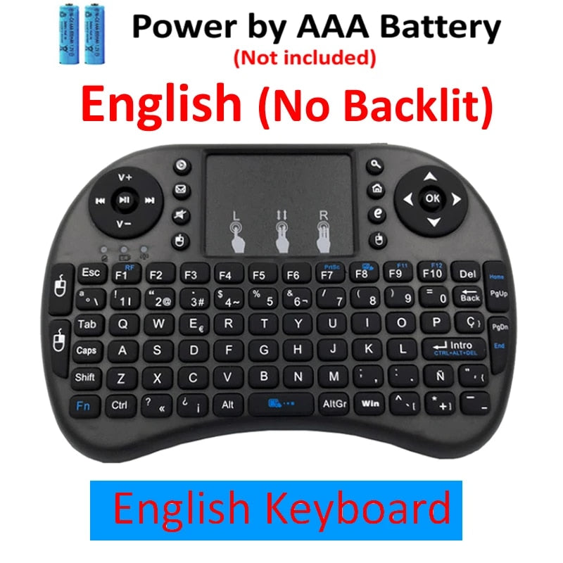 I8 Backlit Mini Wireless Keyboard English Russian French Spanish Portuguese 2.4G Air Mouse Remote Touchpad for Android TV Box PC