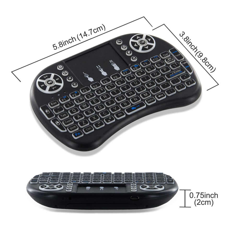 I8 Backlit Mini Wireless Keyboard English Russian French Spanish Portuguese 2.4G Air Mouse Remote Touchpad for Android TV Box PC