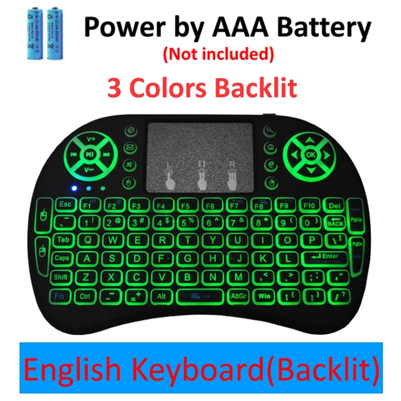 I8 Backlit Mini Wireless Keyboard English Russian French Spanish Portuguese 2.4G Air Mouse Remote Touchpad for Android TV Box PC