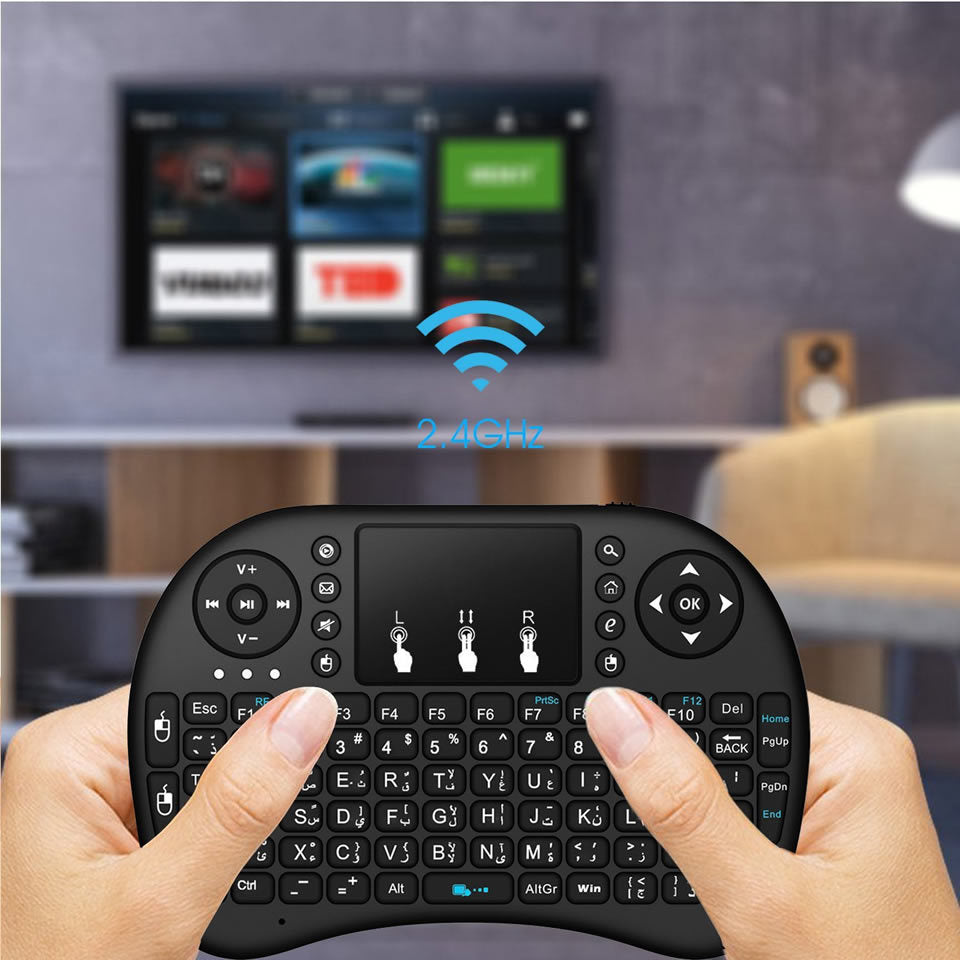 I8 Backlit Mini Wireless Keyboard English Russian French Spanish Portuguese 2.4G Air Mouse Remote Touchpad for Android TV Box PC